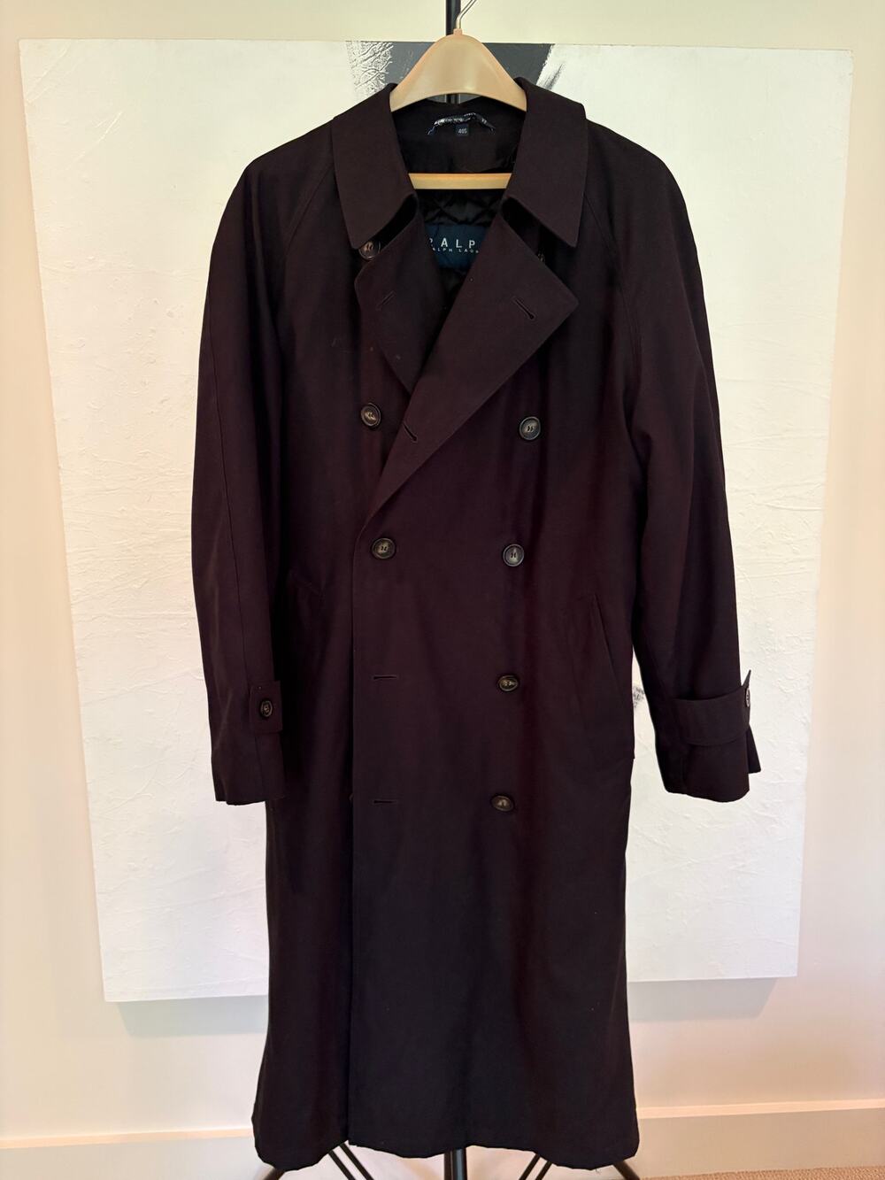 Ralph Lauren Double Breasted Trench Coat Men’s 40S Black Raincoat Zip Liner